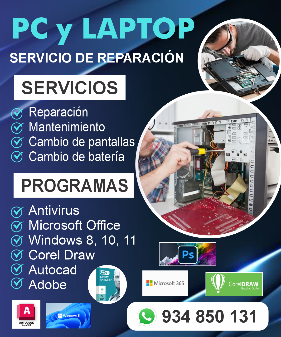 Reparación de PC's, Laptops